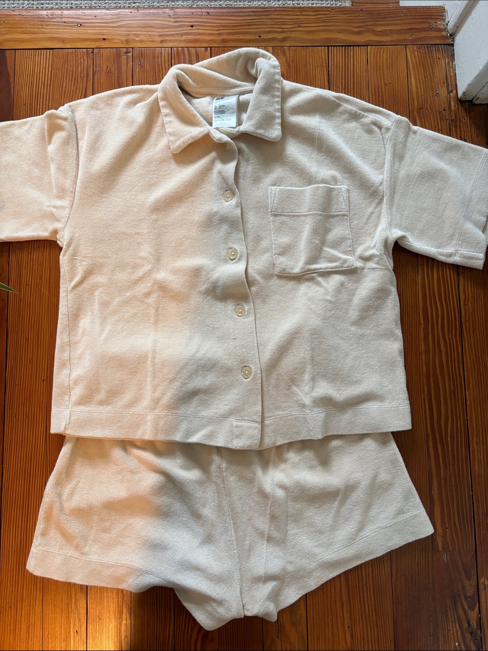 H&M Cream Two-Piece Matching Set Terry Knit Short Set, Small